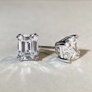 Emerald Cut Zircon 4Ct Stud Earrings | 925 Sterling Silver | Classic Solitaire